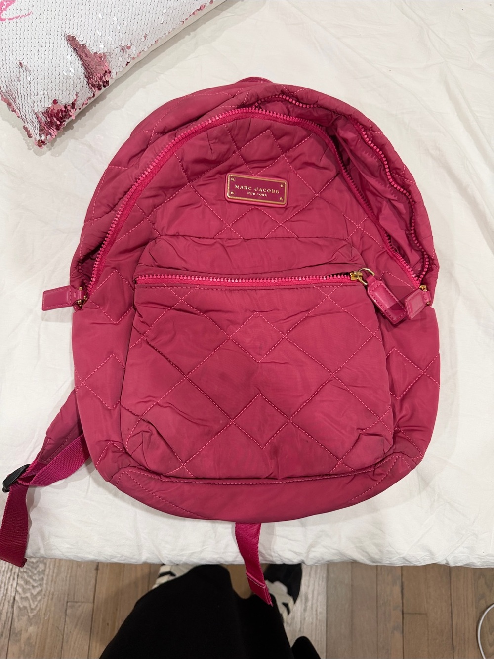 Marc Jacobs Quilted Hot Pink Backpack with Gold Accents